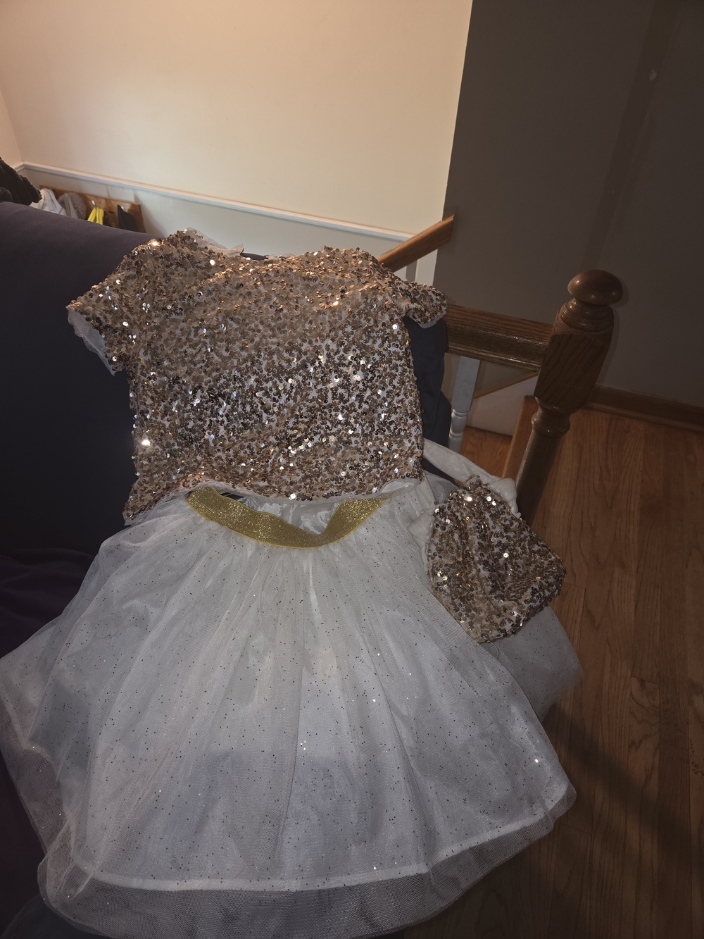btween Gold Sequin Top White Tulle Skirt Formal Dress